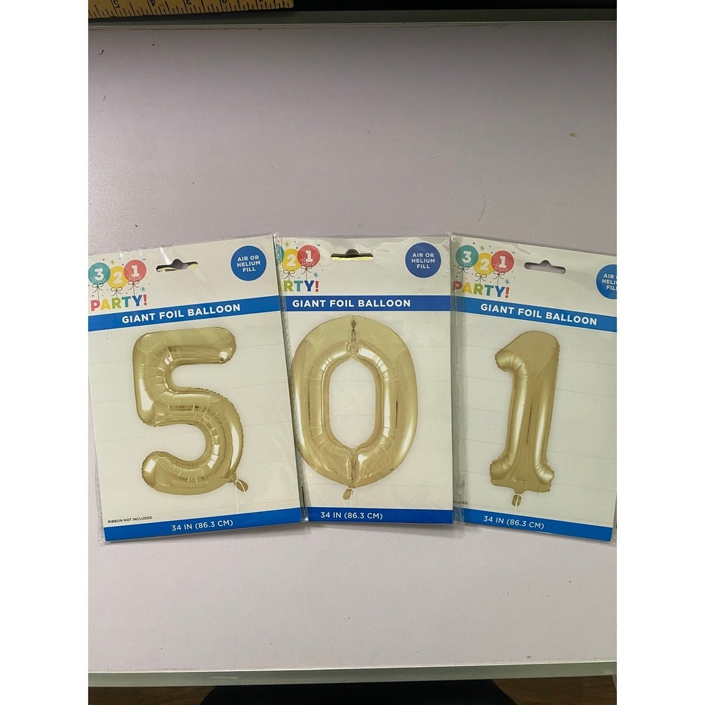 321 Party Gold Foil Number Balloons 501 34 Inch Air‎ Helium Set of 3